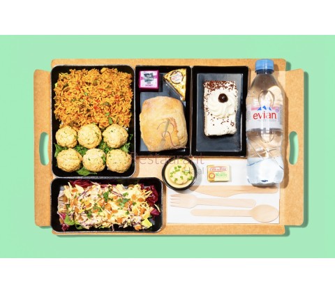 Boulettes de poulet fermier, riz curry et légumes grillés